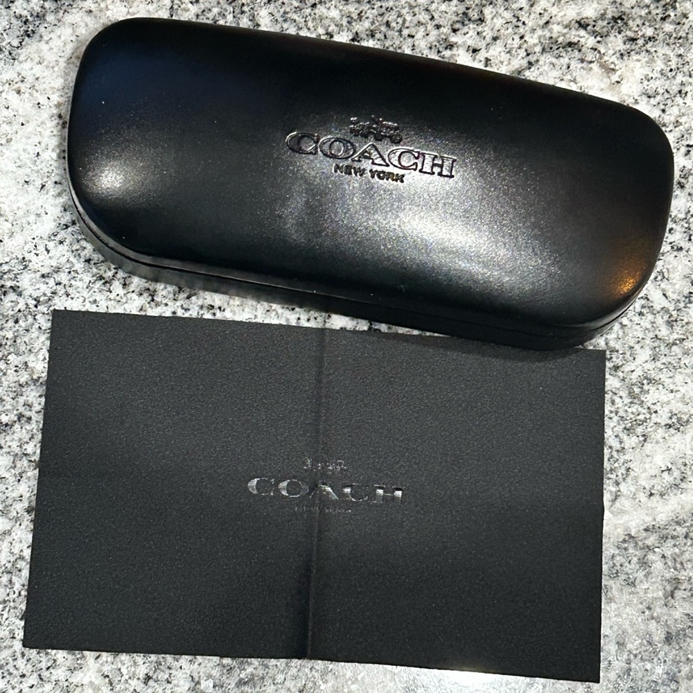 Coach Black Leather hard shell Case glasses sunglasses travel reader lense cloth